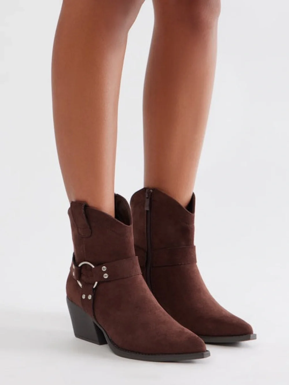 Brown Western Cowboy Ankle Boots w/ Buckle Details